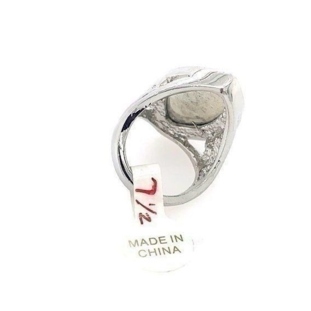 Silver Marquise Green Leopard-Print Statement Ring - Picture 3 of 4